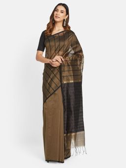 Fabindia - Black Cotton Silk Maheshwari Woven Saree without Blouse