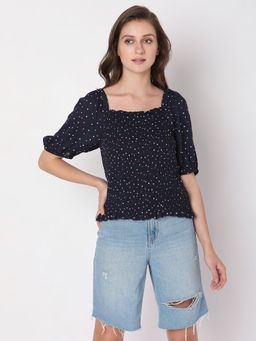 VERO MODA - Women Polka Dots Navy Blue Top