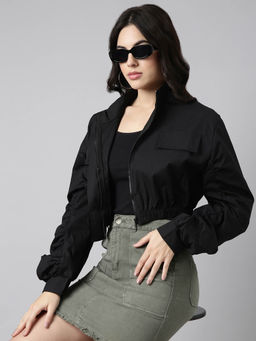 SHOWOFFFF - Womens Solid Black Crop Oversized Drop Shoulder Tailored Jacket