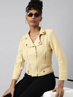 SHOWOFF - Womens Solid Lapel Collar Yellow Tailored Jacket
