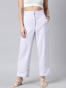 SHOWOFFFF - Womens Solid Straight Fit Lavender Parallel Trousers