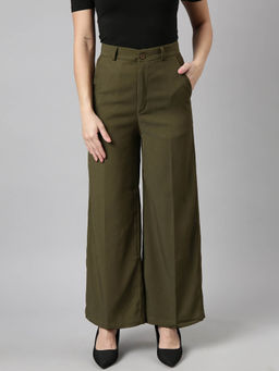 SHOWOFFFF - Womens Solid Regular Fit Olive Parallel Trousers