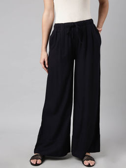SHOWOFF - Womens Solid Navy Blue Wide Leg Palazzo