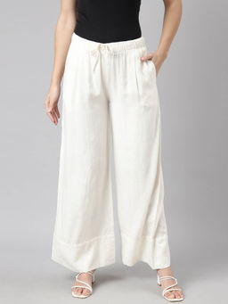 SHOWOFF - Womens Solid White Wide Leg Palazzo