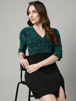 SHOWOFF - Womens V-Neck Green Bodycon Mini Dress