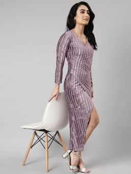 SHOWOFF - Womens V-Neck Lavender Wrap Midi Dress