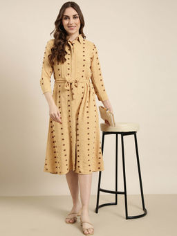 SHOWOFF - Womens Self Design Mustard Shirt Midi Dress (Set of 2)