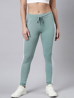 SHOWOFF - Womens Solid Slim Fit Sea Green Regular Track Pants