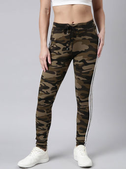 SHOWOFFFF - Womens Camouflage Slim Fit Olive Regular Track Pants