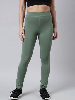 SHOWOFF - Womens Solid Slim Fit Green Regular Track Pants