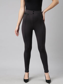 SHOWOFFFF - Womens Solid Mid Rise Slip-On Charcoal Skinny Fit Jeggings