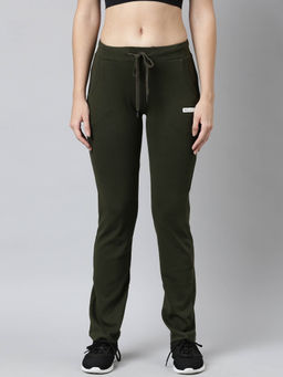 SHOWOFF - Womens Solid Slim Fit Olive Regular Track Pants