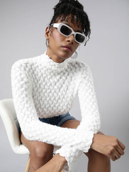 SHOWOFFFF - Womens High Neck White Fitted Top