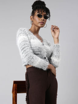 SHOWOFF - Womens V-Neck Black Crop Cardigan