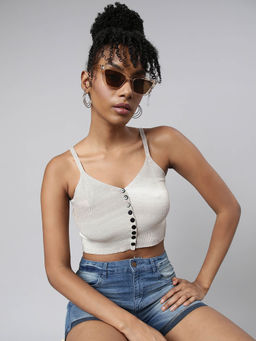 SHOWOFFFF - Womens Sleeveless Shoulder Straps Grey Bralette Crop Top
