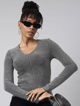 SHOWOFF - Womens Embellished Grey Top