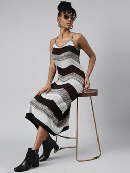 SHOWOFF - Womens Sleeveless Sheath Shoulder Straps Self Design Multi Midi Dress