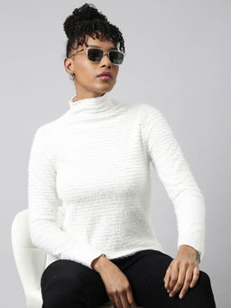 SHOWOFF - Womens High Neck Solid White Top