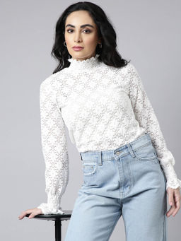 SHOWOFFFF - Womens High Neck White Fitted Top