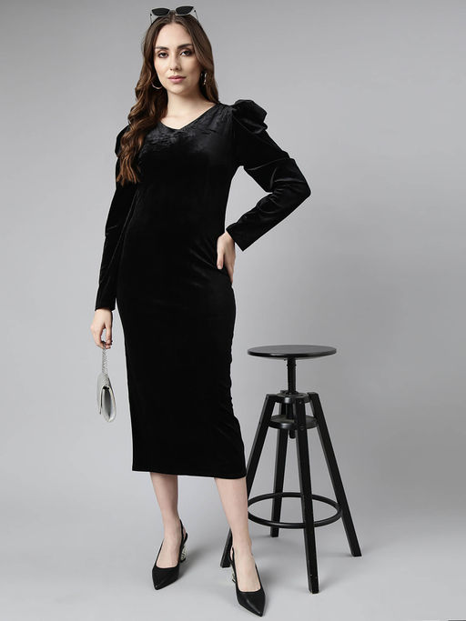 knee length dresses for ladies Julez Solid Dress Midi Dress - Black