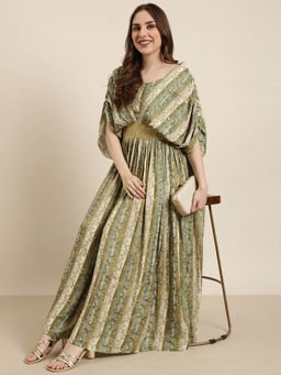 SHOWOFF - Womens Square Neck Floral Green Maxi Dress