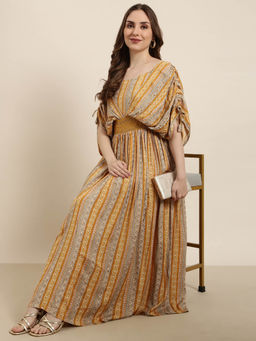 SHOWOFF - Womens Square Neck Floral Mustard Maxi Dress