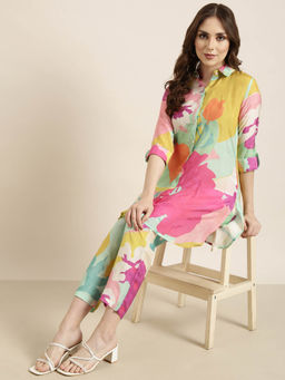 SHOWOFFFF - Womens Green Printed Tunic & Trousers (Set of 2)