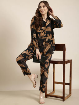 SHOWOFF - Womens Navy Blue Printed Shirt & Trousers (Set of 2)