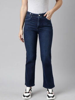 SHOWOFFFF - Womens Stretchable Straight Fit Mid Rise Denim Navy Blue Jeans