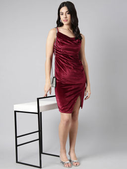 SHOWOFF - Womens Sleeveless Bodycon Shoulder Straps Maroon Knee Length Dress
