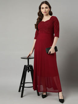 SHOWOFF - Womens Sweetheart Neck Maroon Maxi Dress