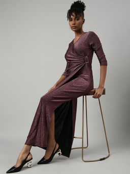 SHOWOFF - Womens Wrap V-Neck Solid Pink Maxi Dress