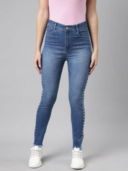 SHOWOFF - Womens Stretchable Skinny Fit Mid Rise Denim Blue Jeans