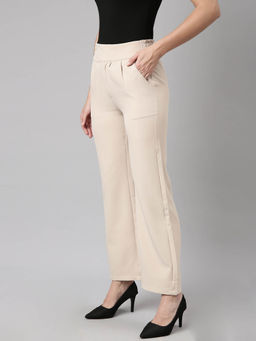 SHOWOFF - Womens Solid Regular Fit Beige Parallel Trousers