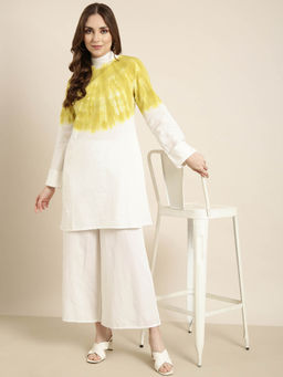 SHOWOFF - Womens High Neck White Dyed Tunic & Palazzo (Set of 2)