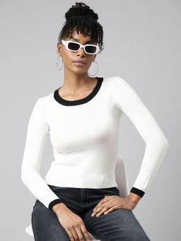 SHOWOFF - Womens Solid Round Neck White Top