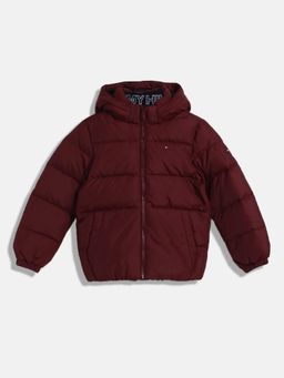 Tommy Hilfiger - Boys Maroon Solid Relaxed Fit Polyester Jacket