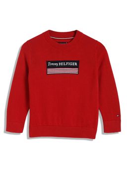 Tommy Hilfiger - Boys Red Regular Fit Cotton Sweatshirt