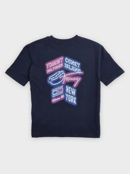 Tommy Hilfiger - Boys Navy Blue Graphic Relaxed Fit Cotton T-Shirt