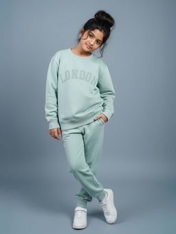 FUNKRAFTS - Green Kids Premium Looper Knit Cotton Typographic Sweatshirt & Joggers