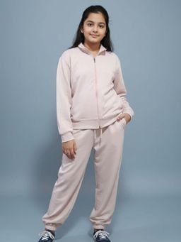 FUNKRAFTS - Girls Cream Premium Looper Knit Cotton Solid Sweatshirt & Joggers