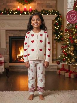 Kids of Greendeer - Girls Jacquard Cotton Cream Love Sweater & Joggers