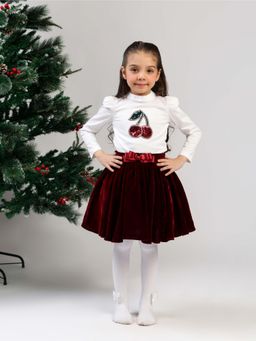 THE PONY & PEONY CO. - Girls White Love Cherry Top & Skirt