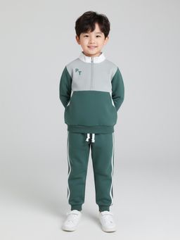 Polka Tots - Boys Green Cotton Full Sleeve Sweatshirt & Joggers