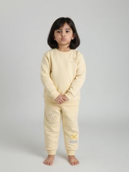 Polka Tots - Cotton Full Sleeve Cream Sweatshirt & Joggers