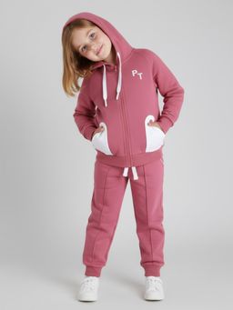 Polka Tots - Mauve Cotton Full Sleeve Hoodie & Joggers