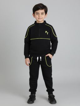Polka Tots - Boys Black Cotton Full Sleeve Sweatshirt & Joggers