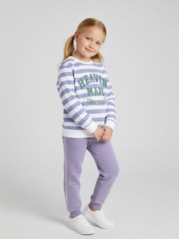 Polka Tots - Girls Cotton Purple Sweatshirt & Joggers