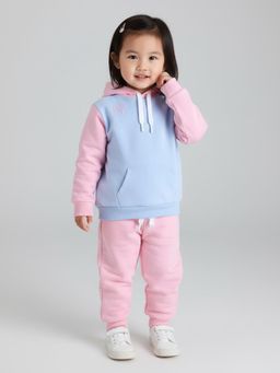 Polka Tots - Girls Blue Cotton Full Sleeve Hoodie & Joggers