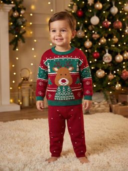 Kids of Greendeer - Christmas Theme Jacquard Cotton Red Rudolf Sweater & Joggers